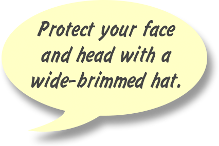 RAY: Protect your face and head with a wide-brimmed hat.