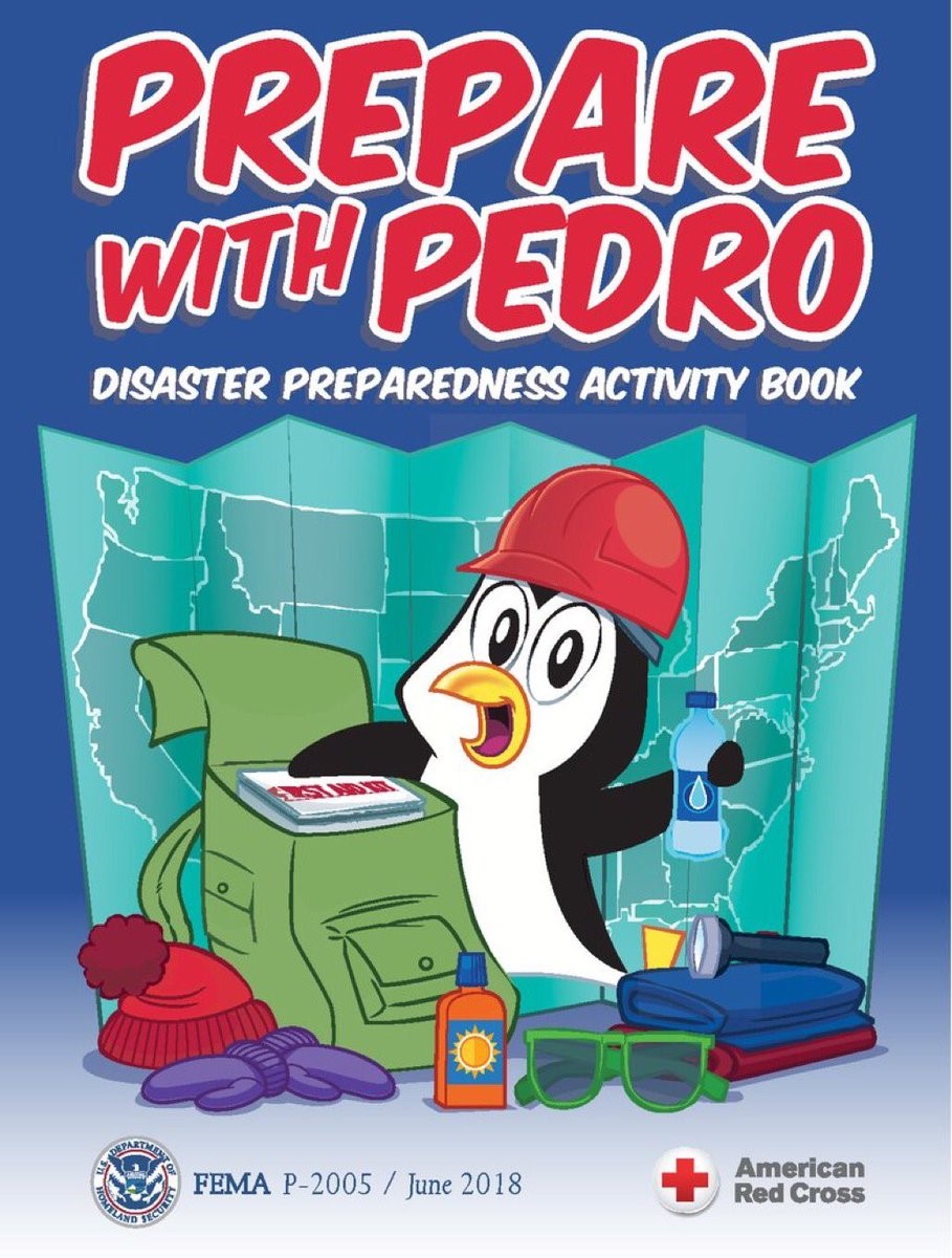 Prepare with Pedro Activity Book Cover showing Pedro putting together an emergency supply kit