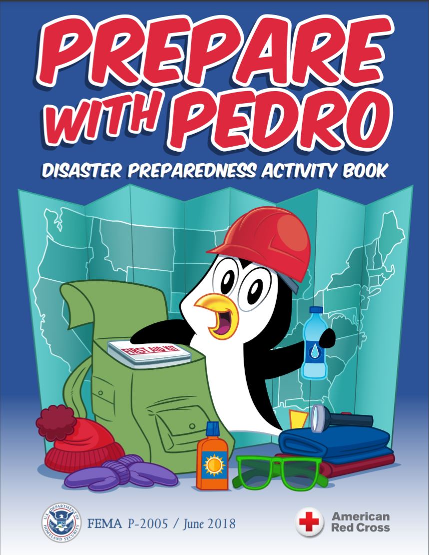 Prepare with Pedro book cover showing Pedro creating an emergency supply kit