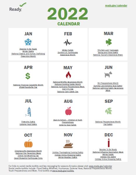 National Awareness Calendar 2022 2022 Preparedness Calendar | Ready.gov