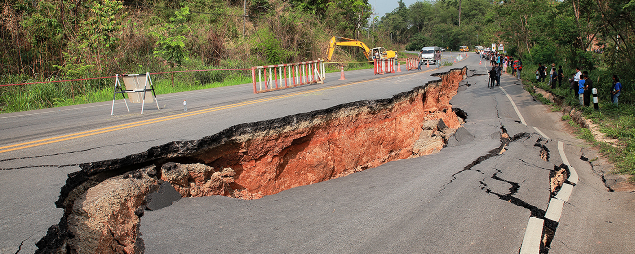 a crack in the road from an earthquake