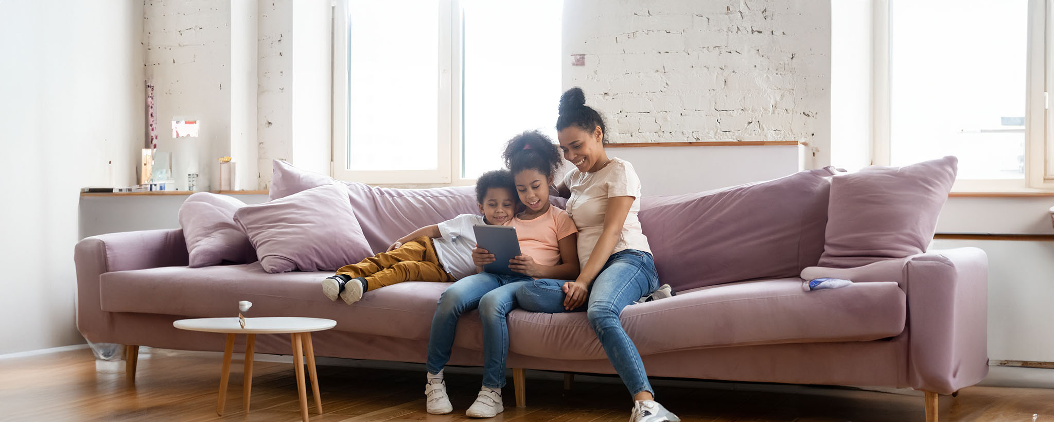 family on couch