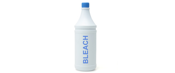 Close up of plastic bottle of Bleach.