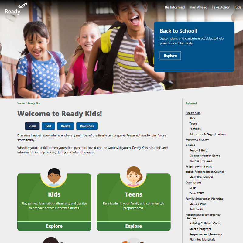 screenshot of the Ready Kids landing page