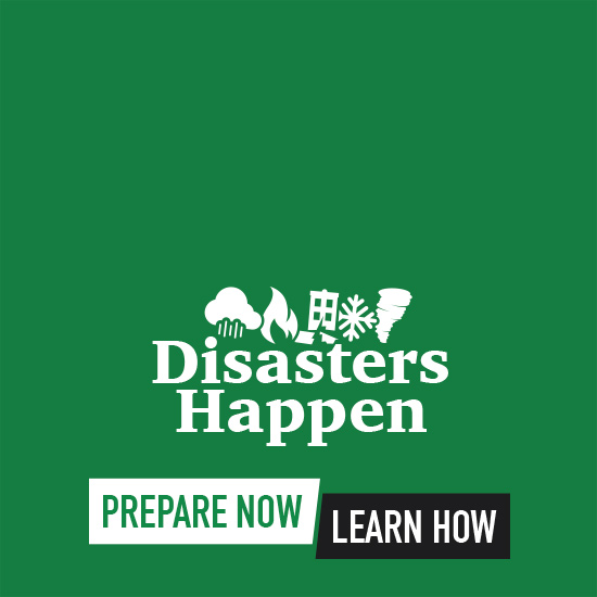 2018 National Preparedness Month logo in white and black on green background.