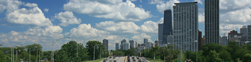 January 31st, 2011. Cars on the highway with the Chicago skyline in the background.