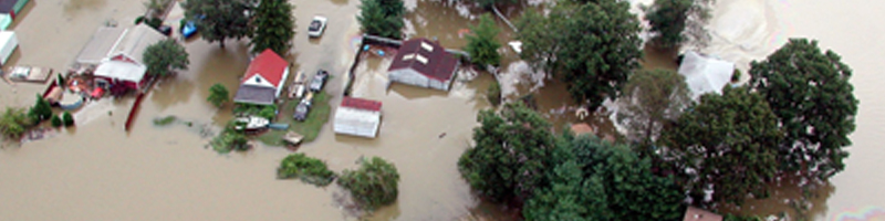 September 16th, 2003. An aerial view of a completely submerged neighborhood.