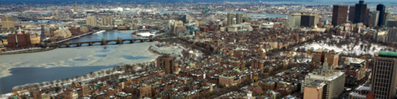 February 5th, 1978. An aerial view of Boston in the winter.