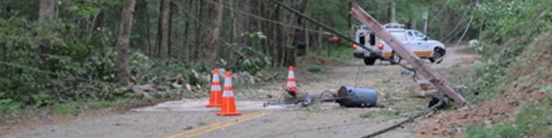 August 28th, 2011. Numerous powerlines are down across a road August 28th, 2011. Numerous powerlines are down across a road