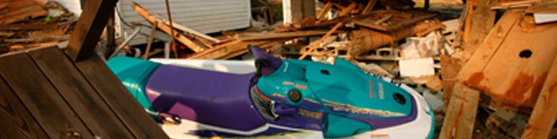 September 18th, 2003. A jet ski sits on top a pile of debris. September 18th, 2003. A jet ski sits on top a pile of debris.