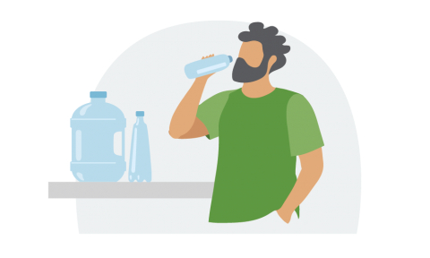 An illustration of a man drinking water