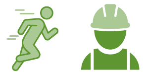 A drawing of an athlete and a construction worker