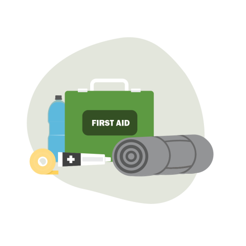 first aid kit with bottled water and bandage supplies