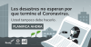 Un periódico que muestra a una mujer con una máscara en una conferencia de prensa. En el fondo, crecen las aguas de inundación en una ciudad. Los Desastres No Esperan por que Termine el Coronavirus. Usted tampoco debe hacerlo. Planifica ahora. 