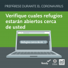 An open laptop searching for open shelters. Prepárese para Desastres Durante el Coronavirus. Verifique cuales refugios estarán abiertos cerca de usted.