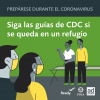 Personas de pie a distancia con mascarillas. Prepárese para Desastres Durante el Coronavirus. Siga las guías de CDC si se queda en un refugio.