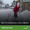 An old woman shoveling snow. When it's freezing check on your neighbors. #BeInformed