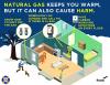 A carbon monoxide detector is sounding an alarm inside of a home. A woman has taken her pet outside to keep it safe. It is snowing outside, but she is taking proper actions after a gas leak. Natural gas keeps you warm, but it can also cause harm. Know how to shut off the gas, immediately go outside and call 911 if there is a leak, and have carbon monoxide detectors on every floor.