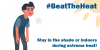Illustration of a man sweating in the summer sun. #BeatTheHeat Stay in the shade or indoors during extreme heat!