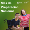 Imagen de un niño en silla de ruedas y una niña con síndrome de down. Mes Nacional de Preparación.