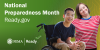 Picture of a boy in a wheelchair and a girl with down syndrome. National Preparedness Month.