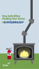 Stay Safe When Heating Your Home #WinterReady Graphic shows a fireplace with fire extinguisher. 