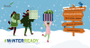 Illustration of three people in winter clothes carrying large gift boxes through the snow. A wooden sign includes the text Give the Gift of Warmth. Want to help those you love keep warm? Consider giving: warm winter clothes, blankets and throws, portable heaters. Illustration includes #WinterReady hashtag and Ready logos.