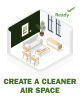 A clean living room. Text reads: Create a Cleaner Air Space
