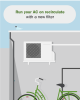 Image of a window air conditioner. Text reads: run your AC on recirculate with a new filter.