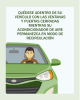 La imagen muestra a un hombre en su coche. El texto dice: Permanezca en su vehículo con las ventanas y puertas cerradas y el aire acondicionado encendido con la recirculación activada.