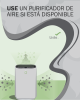 Imagen gráfica de un purificador de aire. El texto dice: utilice un purificador de aire si está disponible.