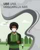 Imagen gráfica de un hombre con mascarilla N95. El texto dice: Use mascarilla N95.