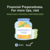 Financial Preparedness. For more tips, visit ready.gov/financial-preparedness. Graphic of money in an emergency fund jar. 