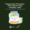 Preparación financiera. Para más consejos, visite ready.gov/financial-preparedness. Imagen de dinero en un frasco para emergencias.