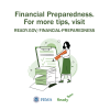 Financial Preparedness. For more tips, visit ready.gov/financial-preparedness. Graphic of a woman checking off a check list. 