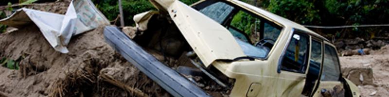 September 22nd, 2008. A wrecked car is up against an uprooted tree. September 22nd, 2008. A wrecked car is up against an uprooted tree.